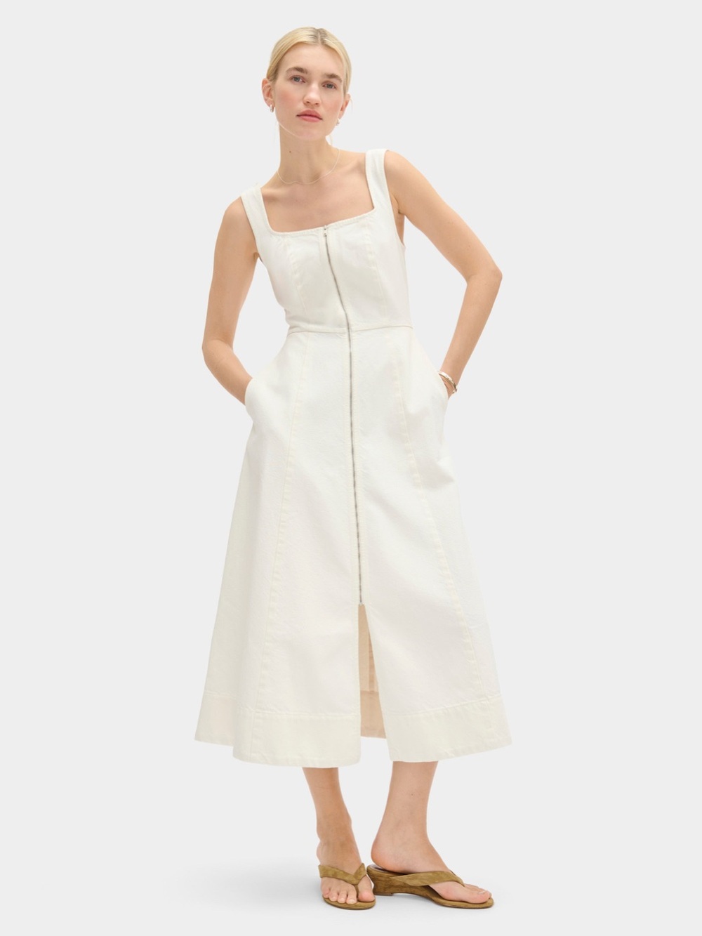 NWT Aligne Paisley Denim Midi Dress in Cream - Picture 1 of 6